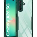 Shock Proof Clear Protective Back Case for Samsung Galaxy A26 5G - AirEDGE Technology | 360 Degree Camera Protection | Transparent Hybrid Back Case Mobile Cover - Green