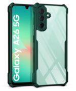 Shock Proof Clear Protective Back Case for Samsung Galaxy A26 5G - AirEDGE Technology | 360 Degree Camera Protection | Transparent Hybrid Back Case Mobile Cover - Green