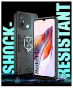 Shock Proof Back Case Mobile Cover for Xiaomi Redmi 12C | Poco C55 | Bumper Back Cover (Tough Armor | Hybrid PC + TPU | Full Protection with Ring Holder & in-Built Kickstand | Black) - Image 5