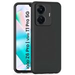 Ultra Slim Soft Rubberized Back Cover Inner Velvet Fabric Lining Matte Silicone Flexible Camera Protection Back Cover for iQOO Z6 Pro | Vivo T1 Pro 5G (Black)
