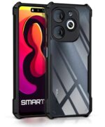 kelpuj Shock Proof Clear Protective Back Case for Infinix Smart 8 HD - AirEDGE Technology | 360 Degree Camera Protection | Transparent Hybrid Back Case Mobile Cover - Black