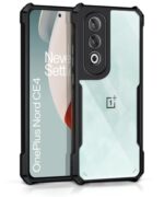 kelpuj Shock Proof Clear Protective Polycarbonate Back Case for Oneplus Nord Ce 4 5G - Airedge Technology | 360 Degree Camera Protection | Transparent Hybrid Back Case Mobile Cover - Black