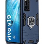 Shock Proof Back Case Mobile Cover for Vivo V19 | Back Cover Case (Tough Armor | Hybrid PC + TPU | Ring Holder & in-Built Kickstand | Blue)