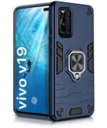 Shock Proof Back Case Mobile Cover for Vivo V19 | Back Cover Case (Tough Armor | Hybrid PC + TPU | Ring Holder & in-Built Kickstand | Blue)