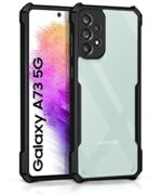 kelpuj Shock Proof Clear Protective Back Case for Samsung Galaxy A73 5G - AirEDGE Technology | 360 Degree Camera Protection | Transparent Hybrid Back Case Mobile Cover - Black
