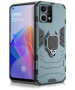 Shock Proof Back Case Mobile Cover for Oppo F21 Pro 4G | Back Cover Case (Tough Armor | Hybrid PC + TPU | Ring Holder & in-Built Kickstand | Green)