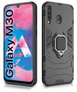 Shock Proof Back Case Mobile Cover for Samsung Galaxy M30 | Back Cover Case (Tough Armor | Hybrid PC + TPU | Ring Holder & inBuilt Kickstand | Black) - Image 3