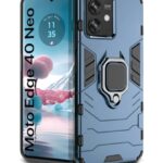 Shock Proof Back Case Mobile Cover for Motorola Moto Edge 40 Neo 5G | Back Cover Case (Tough Armor | Hybrid PC + TPU | Ring Holder & in-Built Kickstand | Blue)