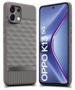 Back Cover for Oppo K13 5G with Hexa Cube Design | Ultra Slim Soft Rubberised Case | Inner Velvet Fabric | Matte Silicone Flexible Mobile Case | Camera Protection - Grey