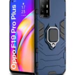 Shock Proof Back Case Mobile Cover for Oppo F19 Pro Plus | Back Cover Case (Tough Armor | Hybrid PC + TPU | Ring Holder & in-Built Kickstand | Blue)