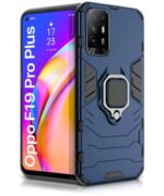 Shock Proof Back Case Mobile Cover for Oppo F19 Pro Plus | Back Cover Case (Tough Armor | Hybrid PC + TPU | Ring Holder & in-Built Kickstand | Blue)