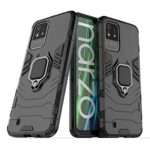 Shock Proof Back Case Mobile Cover for Realme Narzo 50i | Back Cover Case (Tough Armor | Hybrid PC + TPU | Ring Holder & in-Built Kickstand | Black)