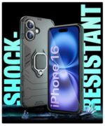 Shock Proof Back Case Mobile Cover for iPhone 16 | Back Cover Case (Tough Armor | Hybrid PC + TPU | Ring Holder & inBuilt Kickstand | Black) - Image 7