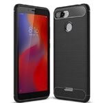 Rugged Armour Shockproof Brushed Carbon Fibre Texture Series Impact Resistant Slim Profile Flexible TPU Phone Back Case Cover for XIAOMI REDMI 6 - Carbon Black