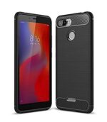 Rugged Armour Shockproof Brushed Carbon Fibre Texture Series Impact Resistant Slim Profile Flexible TPU Phone Back Case Cover for XIAOMI REDMI 6 - Carbon Black