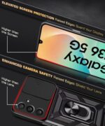 Tough Armor Bumper Mobile Back Case for Samsung Galaxy M36 5G | Galaxy F36 5G Sliding Camera Cover | Shock Proof 360? Protection | Hybrid PC + TPU | Ring Holder with Kickstand ? Black - Image 7