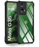kelpuj Shock Proof Clear Protective Back Case for Motorola Moto G35 5G - AirEDGE Technology | 360 Degree Camera Protection | Transparent Hybrid Back Case Mobile Cover - Black