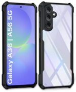 kelpuj Shock Proof Clear Protective Back Case for Samsung Galaxy A36 5G | Galaxy A56 5G - AirEDGE Technology | 360 Degree Camera Protection | Transparent Hybrid Back Case Mobile Cover - Black - Image 3