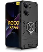 Shock Proof Back Case Mobile Cover for Poco X7 Pro 5G | Bumper Back Cover Case (Tough Armor | Hybrid PC + TPU | Full Protection with Ring Holder & in-Built Kickstand | Black)
