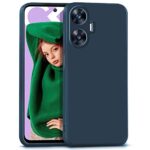Slim Ultra Soft Rubberised Back Cover for Realme C55 | Realme Narzo N55 Inner Velvet Fabric Lining | Matte Silicone Flexible Camera Protection Back Case - Blue