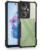 Shock Proof Clear Protective Back Case for Itel P55 Plus 4G - AirEDGE Technology | 360 Degree Camera Protection | Transparent Hybrid Back Case Mobile Cover - Black