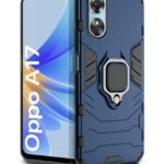Shock Proof Back Case Mobile Cover for Oppo A17 | Back Cover Case (Tough Armor | Hybrid PC + TPU | Ring Holder & in-Built Kickstand | Blue)