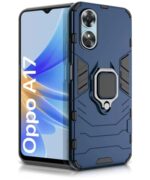 Shock Proof Back Case Mobile Cover for Oppo A17 | Back Cover Case (Tough Armor | Hybrid PC + TPU | Ring Holder & in-Built Kickstand | Blue)