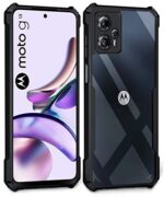 kelpuj Shock Proof Clear Protective Back Case for Motorola Moto G13 - AirEDGE Technology | 360 Degree Camera Protection | Transparent Hybrid Back Case Mobile Cover - Black - Image 3