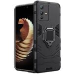 Shock Proof Back Case Mobile Cover for Vivo V23 | Back Cover Case (Tough Armor | Hybrid PC + TPU | Ring Holder & in-Built Kickstand | Black)