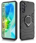 Shock Proof Back Case Mobile Cover for Samsung Galaxy M55 5G | M55s 5G | F55 5G (Tough Armor | Hybrid PC + TPU | Full Protection with Ring Holder & in-Built Kickstand | Black) - Image 5
