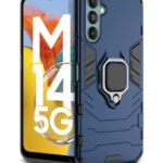 Shock Proof Back Case Mobile Cover for Samsung Galaxy M14 5G | Back Cover Case (Tough Armor | Hybrid PC + TPU | Ring Holder & in-Built Kickstand | Blue)