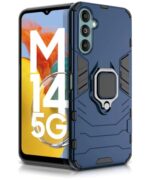 Shock Proof Back Case Mobile Cover for Samsung Galaxy M14 5G | Back Cover Case (Tough Armor | Hybrid PC + TPU | Ring Holder & in-Built Kickstand | Blue)