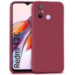 Slim Ultra Soft Rubberised Back Cover for Xiaomi Redmi 12C | Poco C55 | Inner Velvet Fabric Lining | Matte Silicone Flexible Camera Protection Back Case - Maroon Wine Red