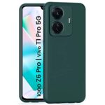 Back Cover for iQOO Z6 Pro | Vivo T1 Pro 5G | Ultra Slim Soft Rubberised Case | Inner Velvet Fabric Lining | Matte Silicone Flexible Mobile Case | Camera Protection - Green