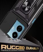 Tough Armor Bumper Mobile Back Case for iQOO Z6 Lite 5G | Sliding Camera Shield Cover | Shock Proof 360? Protection | Hybrid PC + TPU | Ring Holder with Kickstand ? Black - Image 7