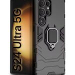 Shock Proof Back Case Mobile Cover for Samsung Galaxy S24 Ultra 5G | Back Cover Case (Tough Armor | Hybrid PC + TPU | Ring Holder & in-Built Kickstand | Black)