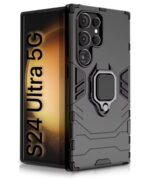 Shock Proof Back Case Mobile Cover for Samsung Galaxy S24 Ultra 5G | Back Cover Case (Tough Armor | Hybrid PC + TPU | Ring Holder & in-Built Kickstand | Black)
