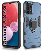 kelpuj Shock Proof Back Case Mobile Cover for Samsung Galaxy A13 4G | Back Cover Case (Tough Armor | Hybrid PC + TPU | Ring Holder & in-Built Kickstand | Blue) - Image 3