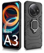 Shock Proof Back Case Mobile Cover for Mi Redmi A3 | Redmi A3X | Poco C61 | Back Cover Case (Tough Armor | Hybrid PC + TPU | Ring Holder & in-Built Kickstand | Black) - Image 4