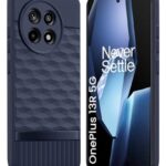 Back Cover for 1+ OnePlus 13R 5G with Hexa Cube Design | Ultra Slim Soft Rubberised Case | Inner Velvet Fabric | Matte Silicone Flexible Mobile Case | Camera Protection - Blue