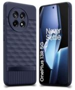 Back Cover for 1+ OnePlus 13R 5G with Hexa Cube Design | Ultra Slim Soft Rubberised Case | Inner Velvet Fabric | Matte Silicone Flexible Mobile Case | Camera Protection - Blue