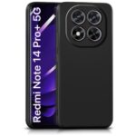 Back Cover for Redmi Note 14 Pro Plus 5G | Ultra Slim Soft Rubberised Case | Inner Velvet Fabric Lining | Matte Silicone Flexible Mobile Case | Camera Protection - Black
