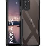 Shock Proof Clear Back Case Mobile Cover for Nokia G21 (Hard | Hybrid PC + TPU | Full Armour Device & Camera Protection | Black)