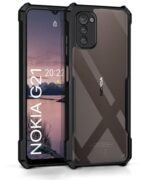 Shock Proof Clear Back Case Mobile Cover for Nokia G21 (Hard | Hybrid PC + TPU | Full Armour Device & Camera Protection | Black)