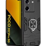 Shock Proof Back Case Mobile Cover for Poco M7 Pro 5G | Back Cover Case (Tough Armor | Hybrid PC + TPU | Ring Holder & in-Built Kickstand | Black)