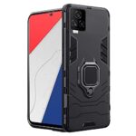 Shock Proof Back Case Mobile Cover for iQOO 7 | Back Cover Case (Tough Armor | Hybrid PC + TPU | Ring Holder & in-Built Kickstand | Black)