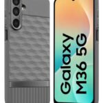 Back Cover for Samsung Galaxy M36 5G | Galaxy F36 5G with Hexa Cube Design | Ultra Slim Soft Case | Inner Velvet Fabric | Matte Silicone Flexible Mobile Case | Camera Protection - Grey