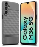 Back Cover for Samsung Galaxy M36 5G | Galaxy F36 5G with Hexa Cube Design | Ultra Slim Soft Case | Inner Velvet Fabric | Matte Silicone Flexible Mobile Case | Camera Protection - Grey