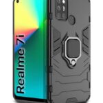 Shock Proof Back Case Mobile Cover for Realme 7i | Back Cover Case (Tough Armor | Hybrid PC + TPU | Ring Holder & in-Built Kickstand | Black)
