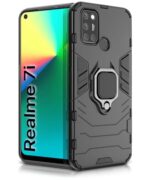 Shock Proof Back Case Mobile Cover for Realme 7i | Back Cover Case (Tough Armor | Hybrid PC + TPU | Ring Holder & in-Built Kickstand | Black)